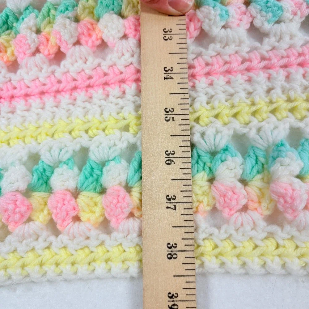 Handmade Crochet Baby Blanket Pastel Pink Yellow Mint‎ Scalloped Granny 27x38